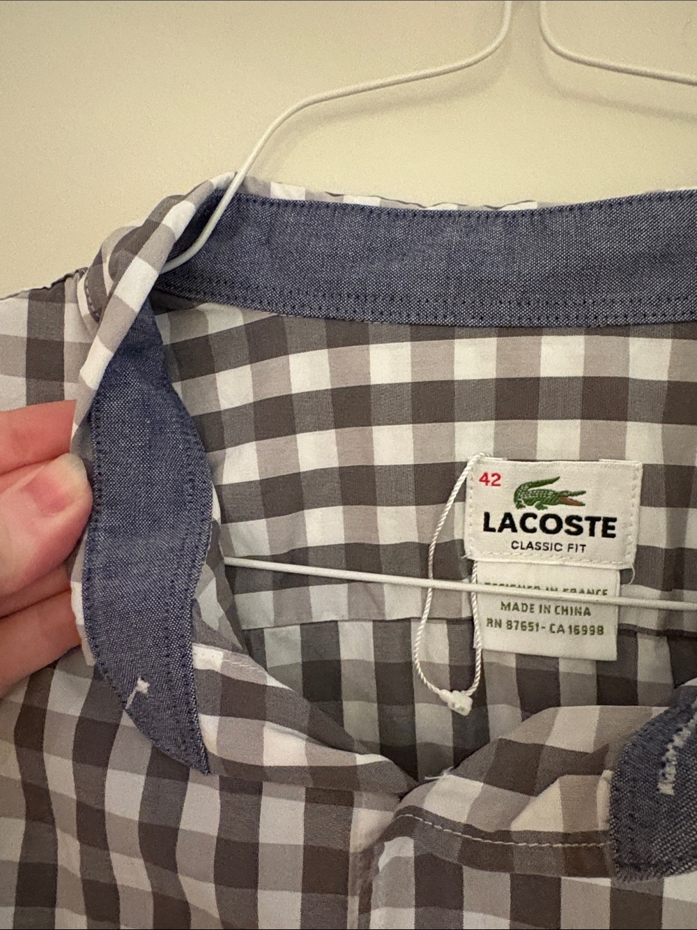 Lacoste Men's Gray & White Checked Button-Down Shirt Size 42 (large) - Picture 4 of 7